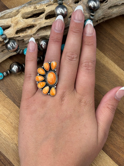 Orange Spiny Half Cluster Ring