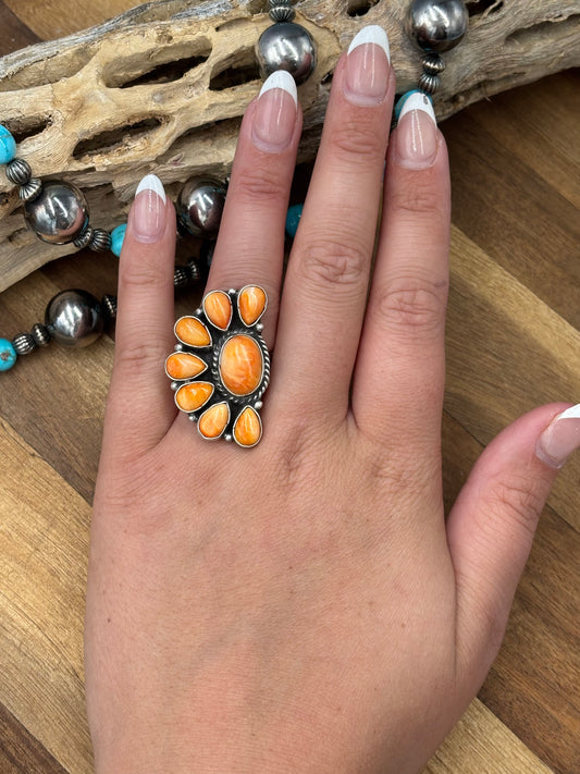 Orange Spiny Half Cluster Ring