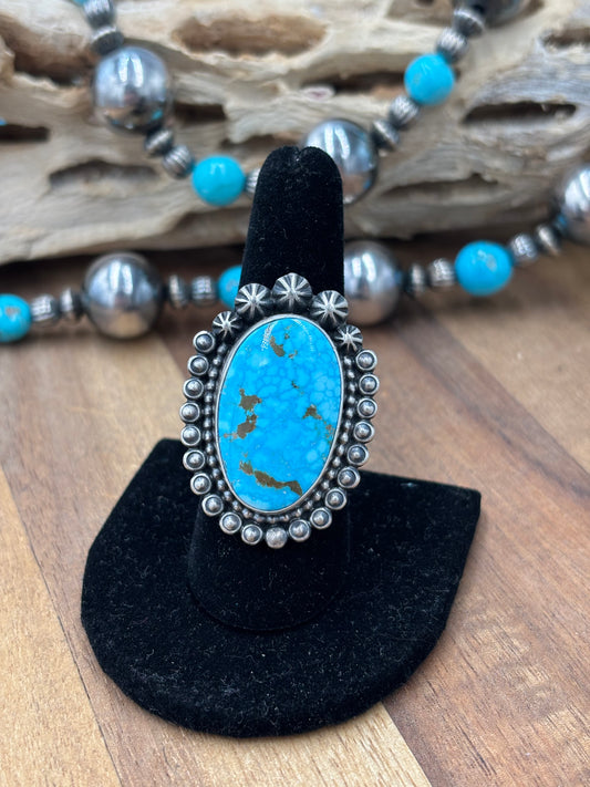 Turquoise Ring #726 Size 8.75 by D Benally, Navajo
