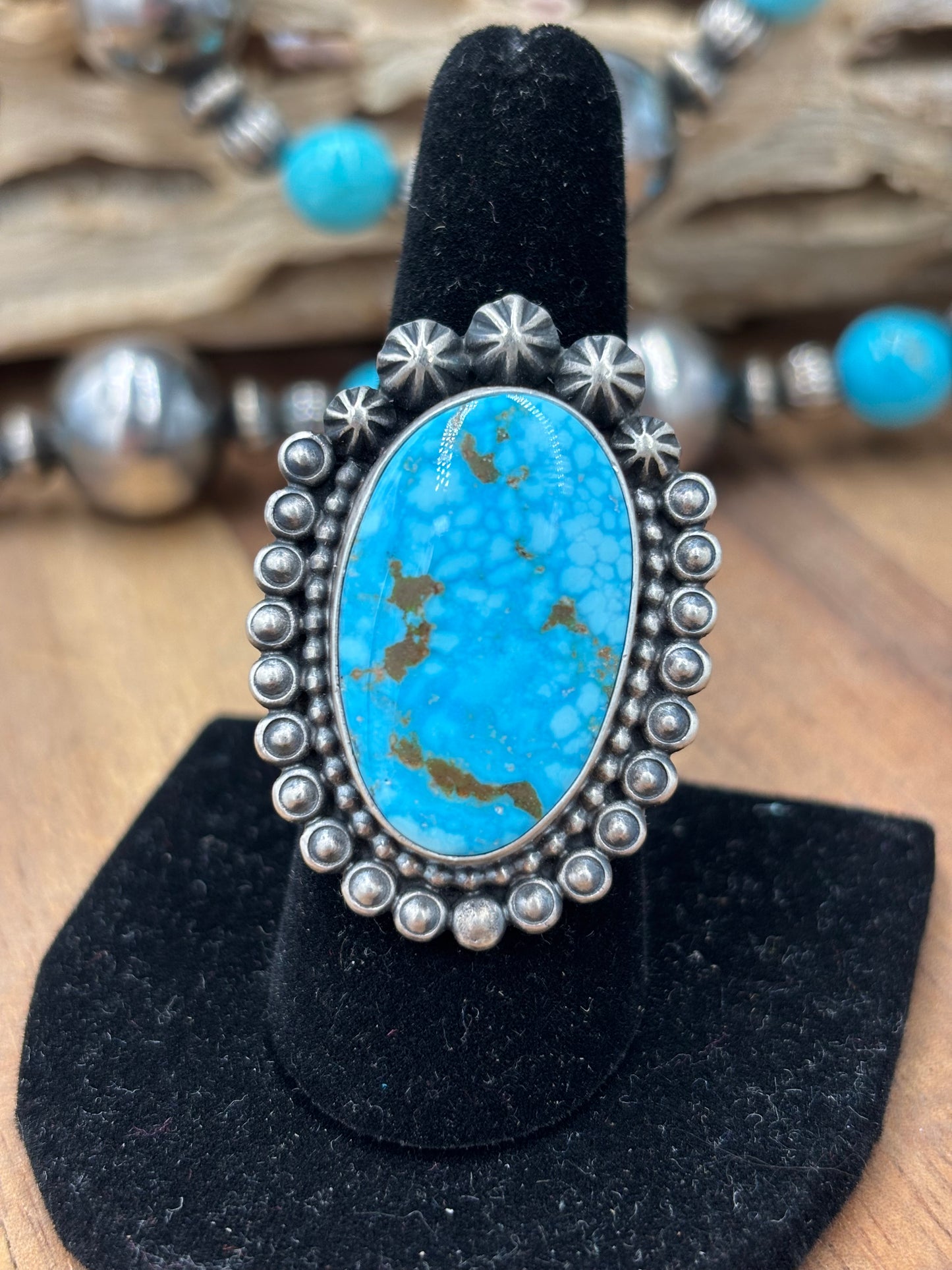 Turquoise Ring #726 Size 8.75 by D Benally, Navajo
