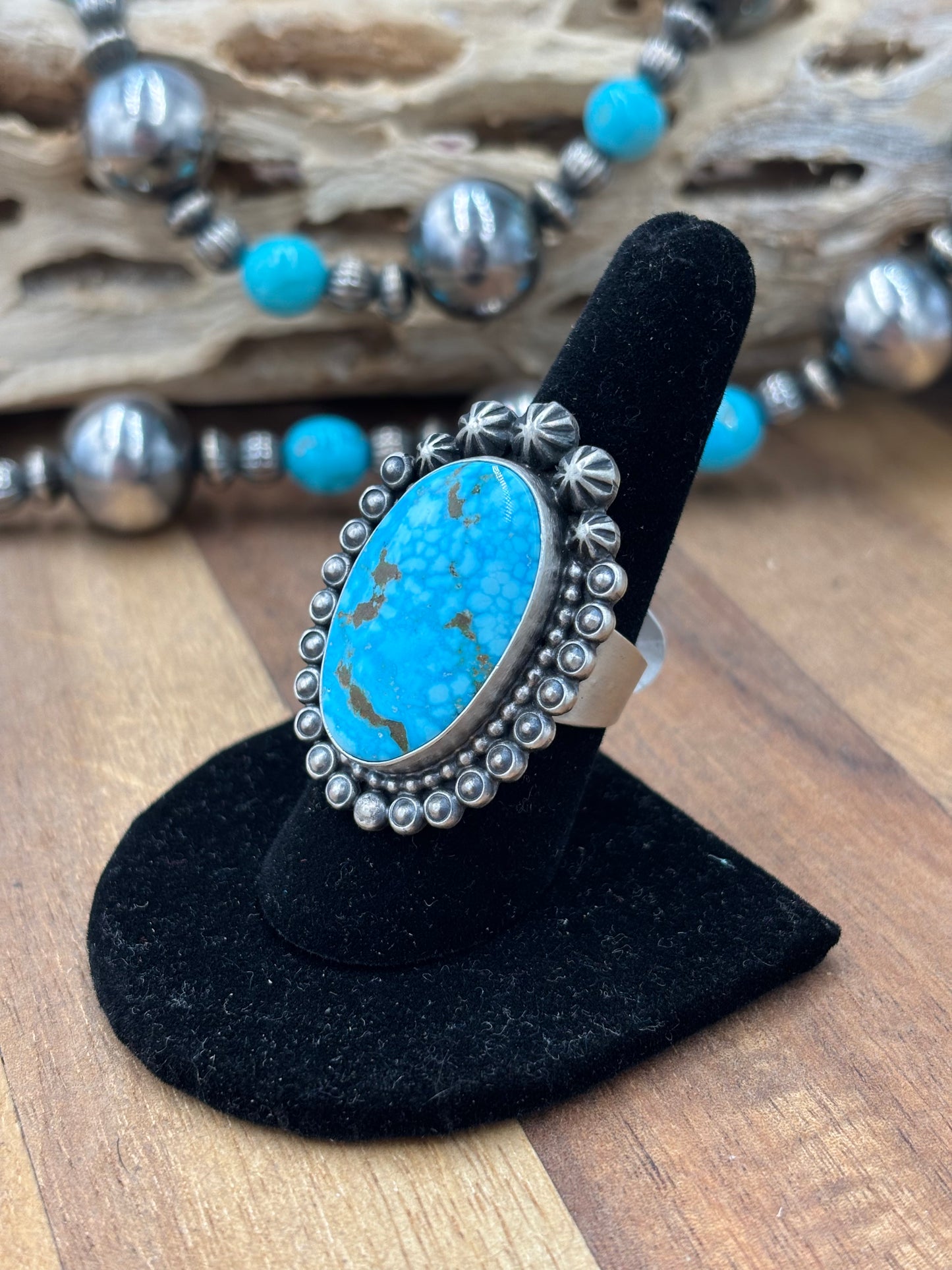 Turquoise Ring #726 Size 8.75 by D Benally, Navajo