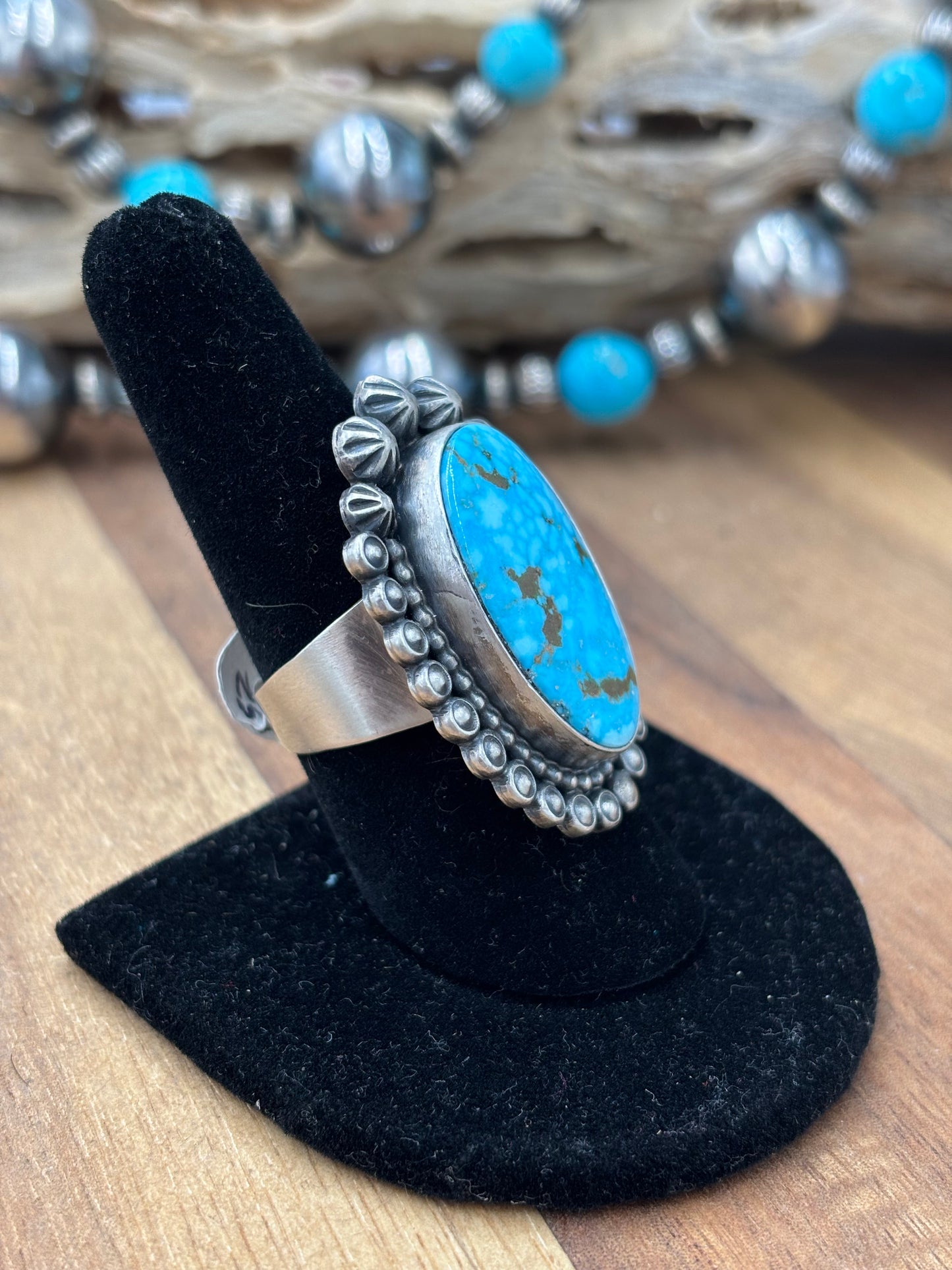 Turquoise Ring #726 Size 8.75 by D Benally, Navajo