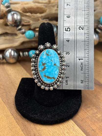 Turquoise Ring #726 Size 8.75 by D Benally, Navajo