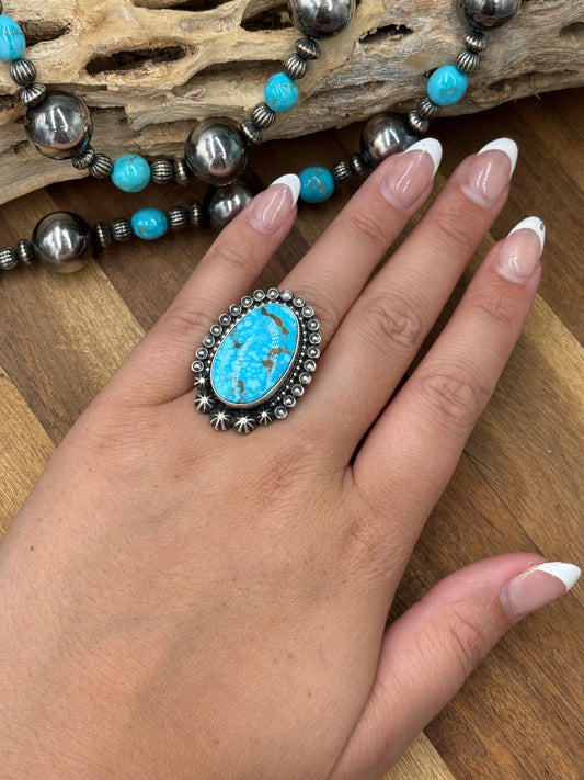 Turquoise Ring #726 Size 8.75 by D Benally, Navajo