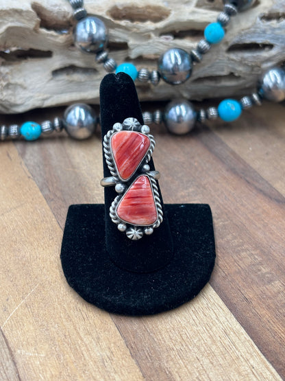 Red Spiny Adjustable Ring #726 by Eugene Belone, Navajo