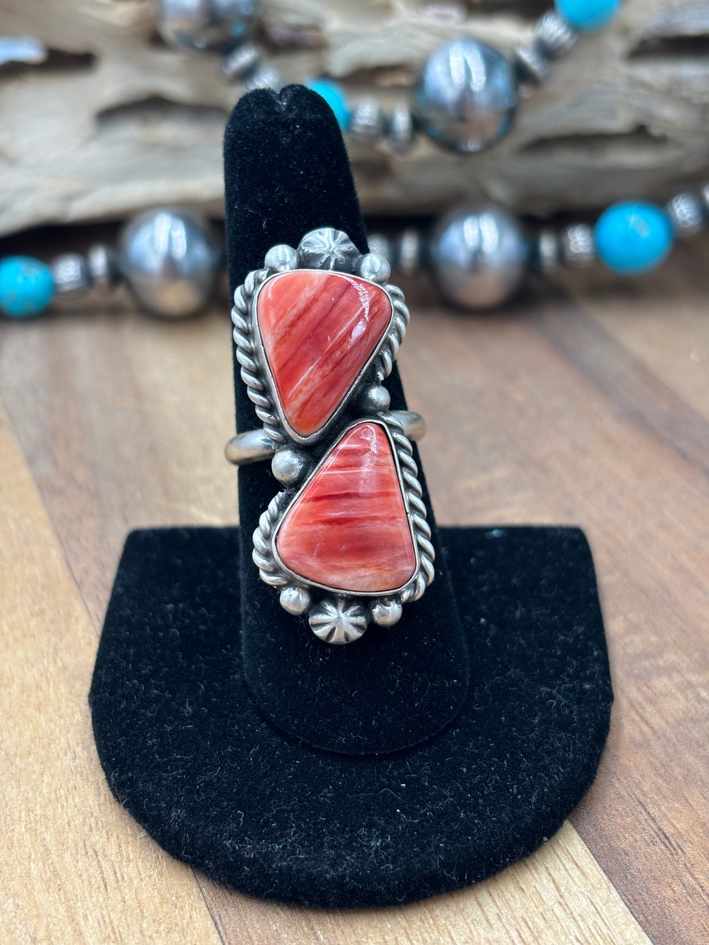 Red Spiny Adjustable Ring #726 by Eugene Belone, Navajo