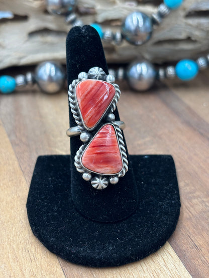 Red Spiny Adjustable Ring #726 by Eugene Belone, Navajo