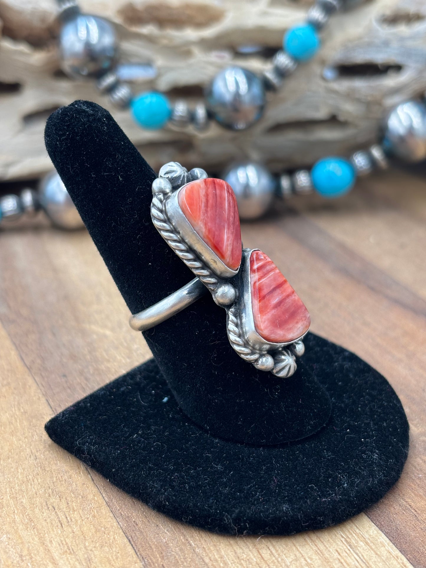 Red Spiny Adjustable Ring #726 by Eugene Belone, Navajo