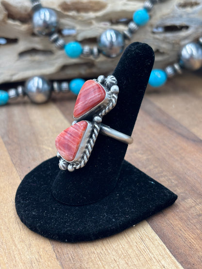 Red Spiny Adjustable Ring #726 by Eugene Belone, Navajo