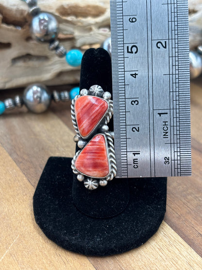 Red Spiny Adjustable Ring #726 by Eugene Belone, Navajo