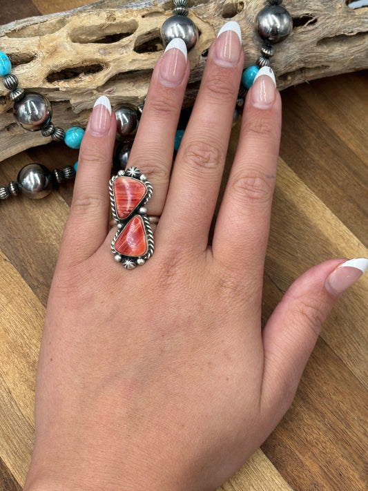 Red Spiny Adjustable Ring #726 by Eugene Belone, Navajo