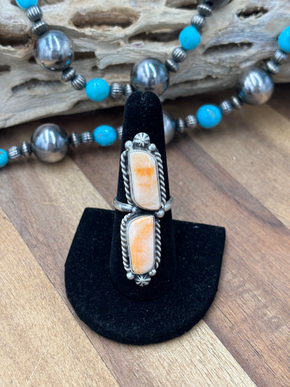 Orange Spiny Adjustable Ring #726 by Eugene Belone, Navajo