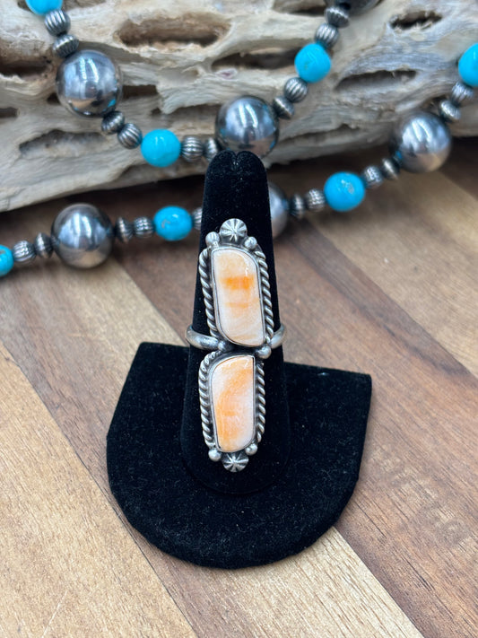 Orange Spiny Adjustable Ring #726 by Eugene Belone, Navajo