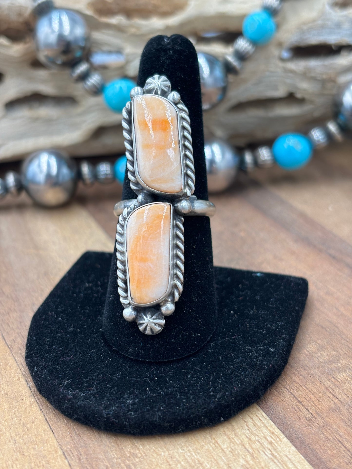 Orange Spiny Adjustable Ring #726 by Eugene Belone, Navajo