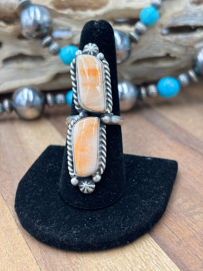 Orange Spiny Adjustable Ring #726 by Eugene Belone, Navajo