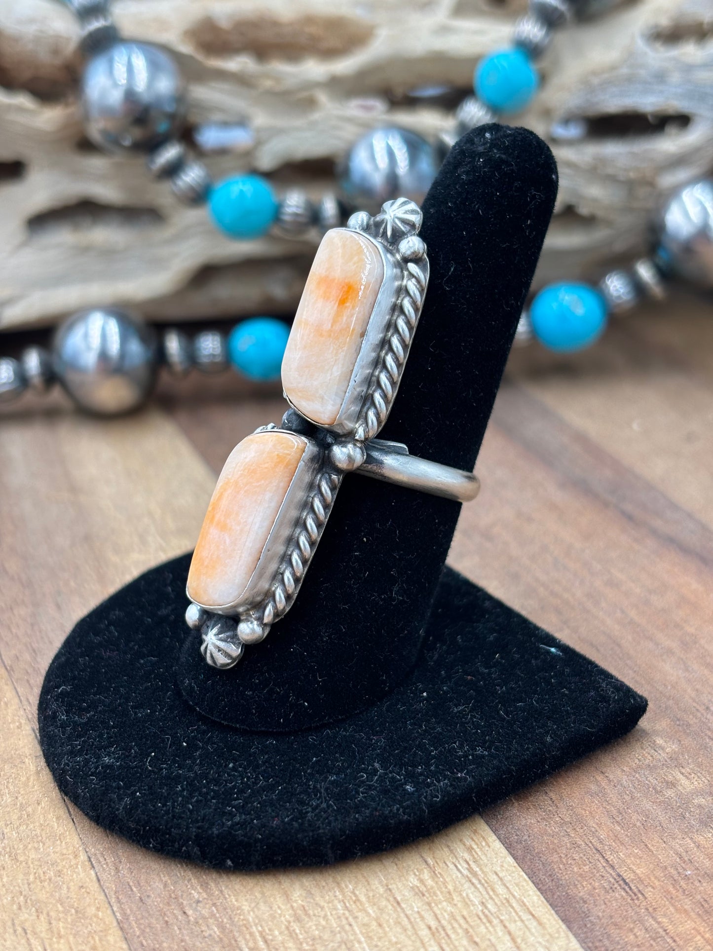 Orange Spiny Adjustable Ring #726 by Eugene Belone, Navajo