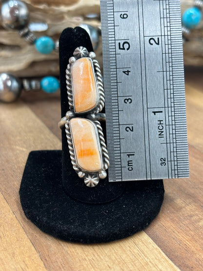 Orange Spiny Adjustable Ring #726 by Eugene Belone, Navajo