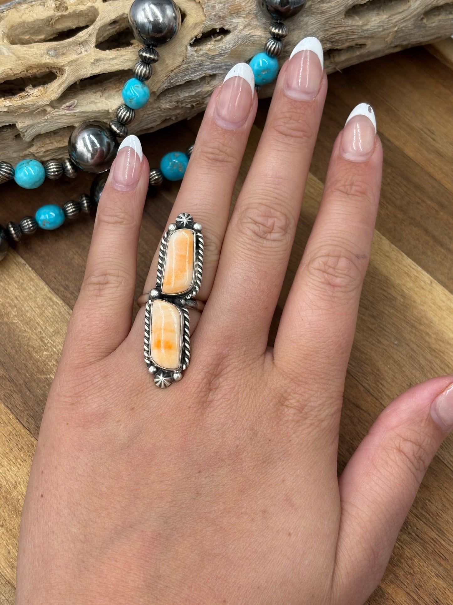 Orange Spiny Adjustable Ring #726 by Eugene Belone, Navajo