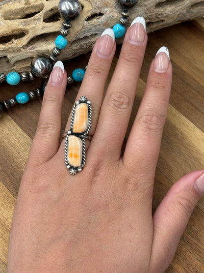 Orange Spiny Adjustable Ring #726 by Eugene Belone, Navajo