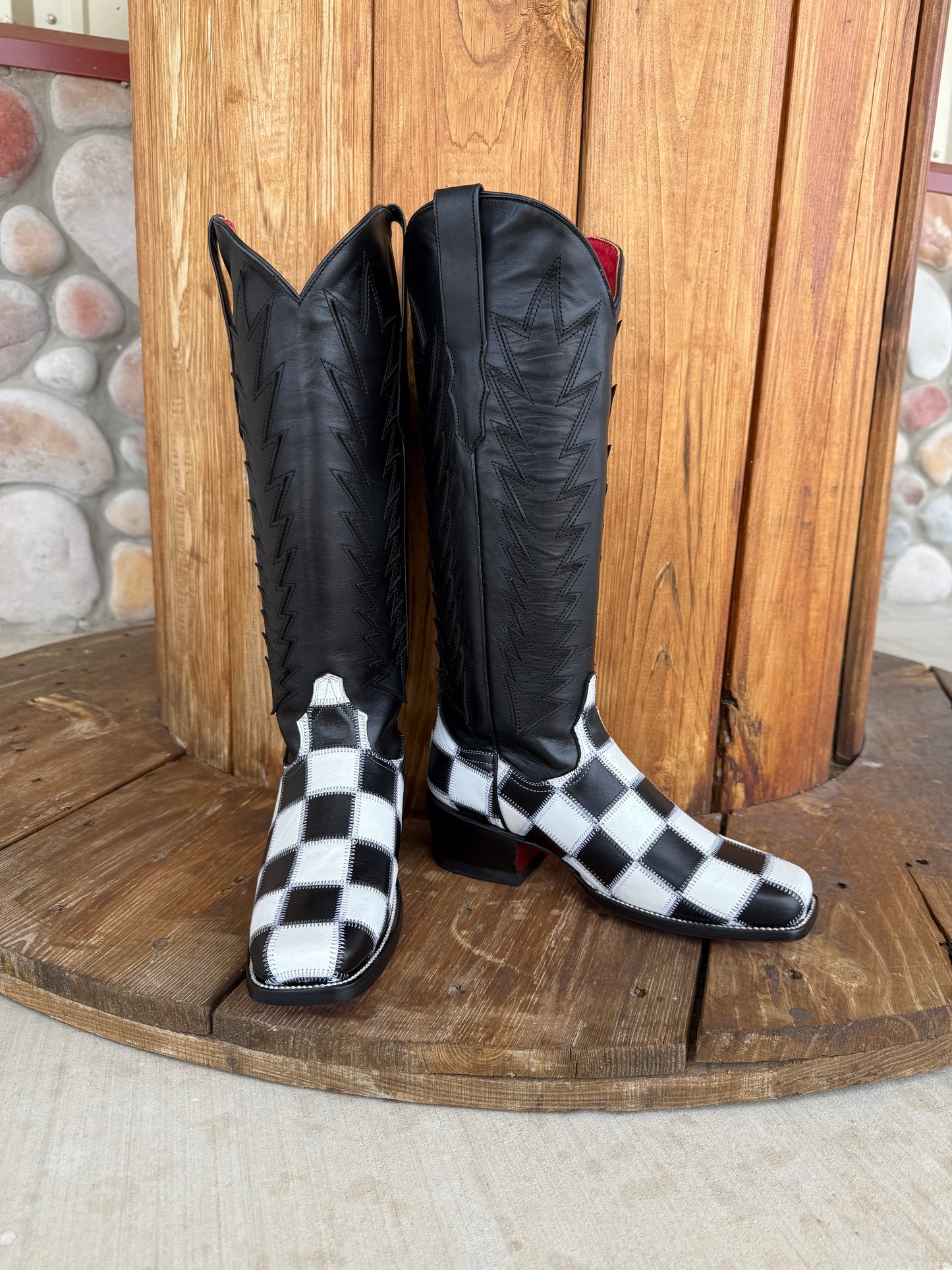 Signature Turquoise Reata Boot – Checkmate Red Bottom Square Toe