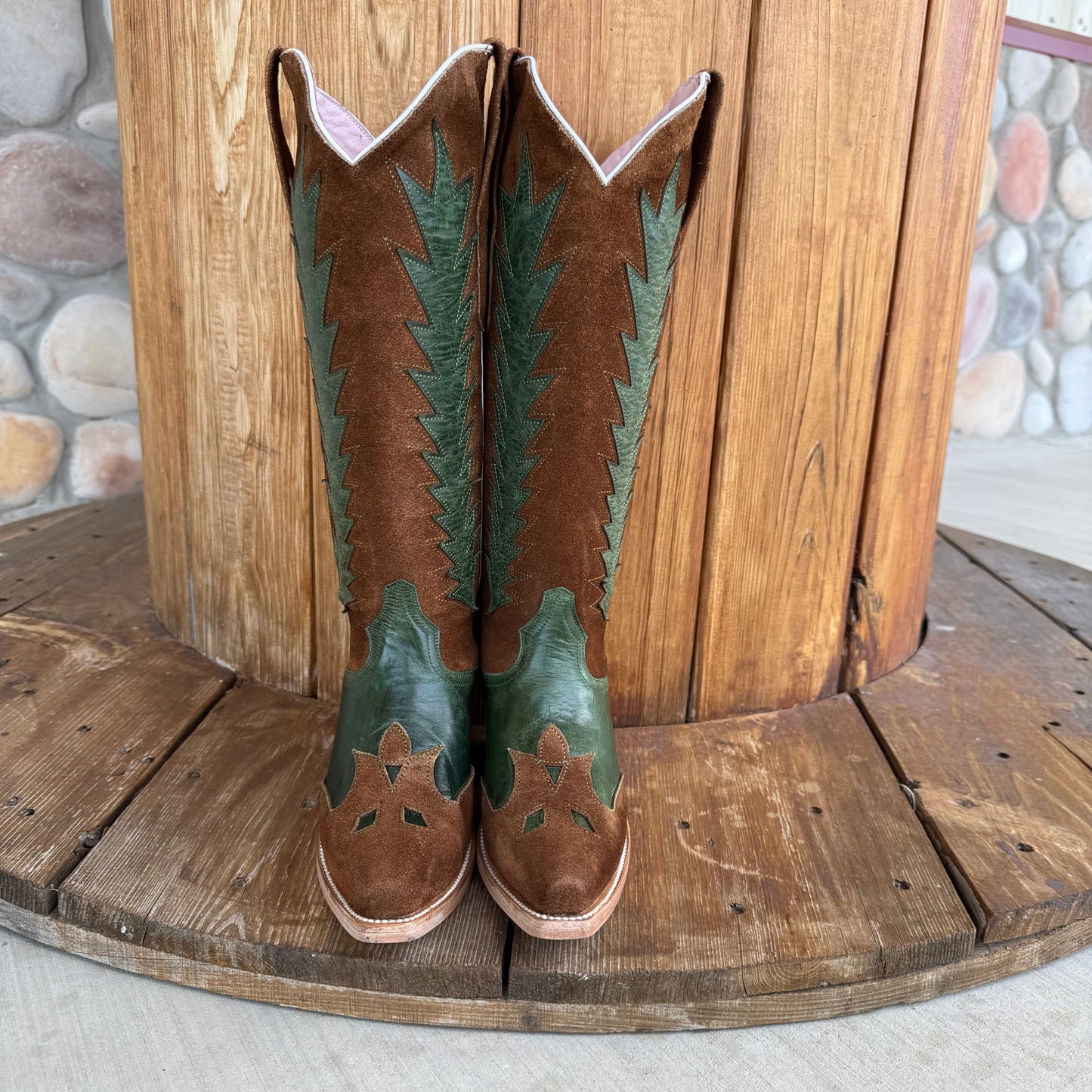 Signature Turquoise Reata Boot – The Pecos Green & Brown Snip Toe