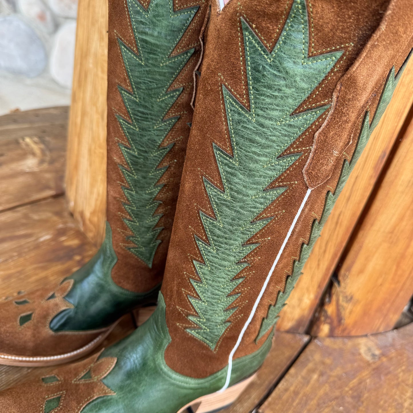 Signature Turquoise Reata Boot – The Pecos Green & Brown Snip Toe