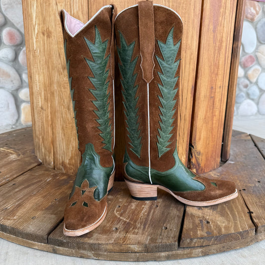 Signature Turquoise Reata Boot – The Pecos Green & Brown Snip Toe
