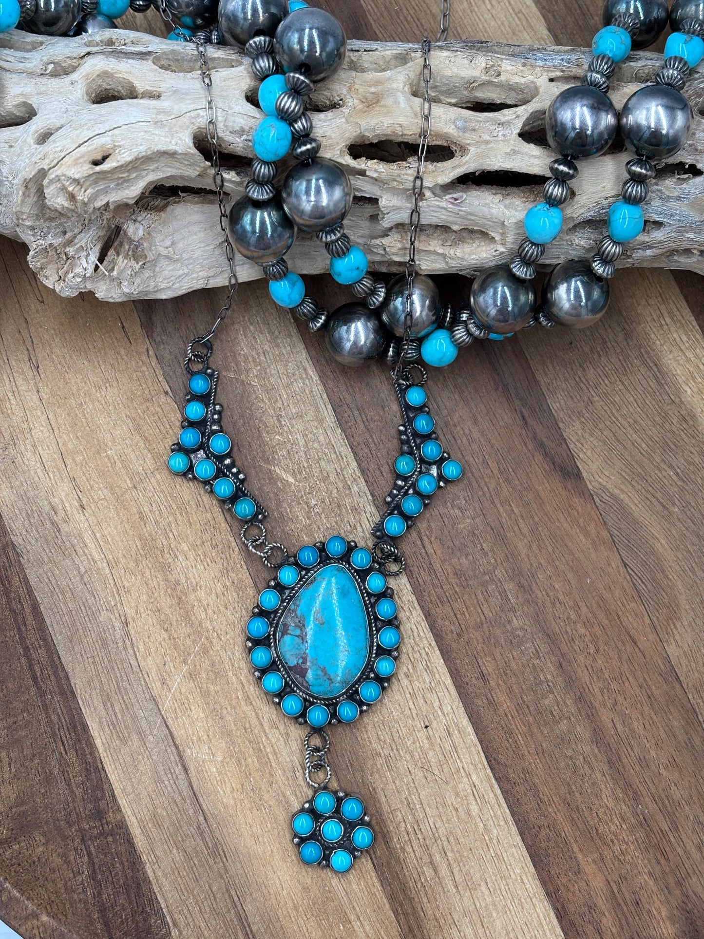 23" Turquoise Necklace #814-6 by Devin Brown, Navajo