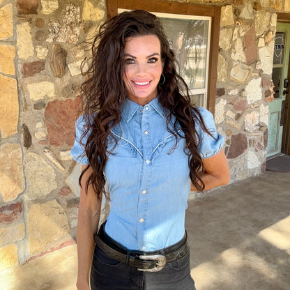 Bluebonnet Ruffle Denim Blouse