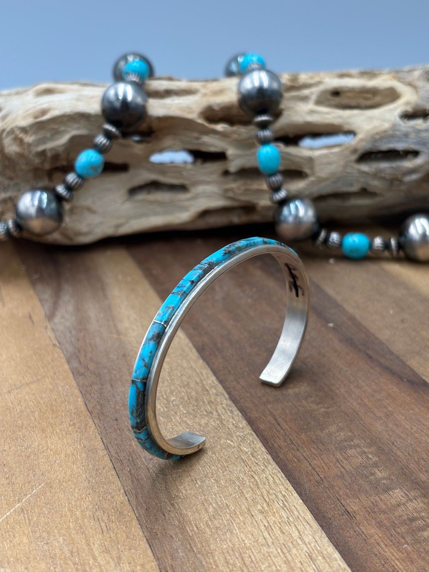 Turquoise Inlay Cuff #814-1 by Steve Francisco, Navajo