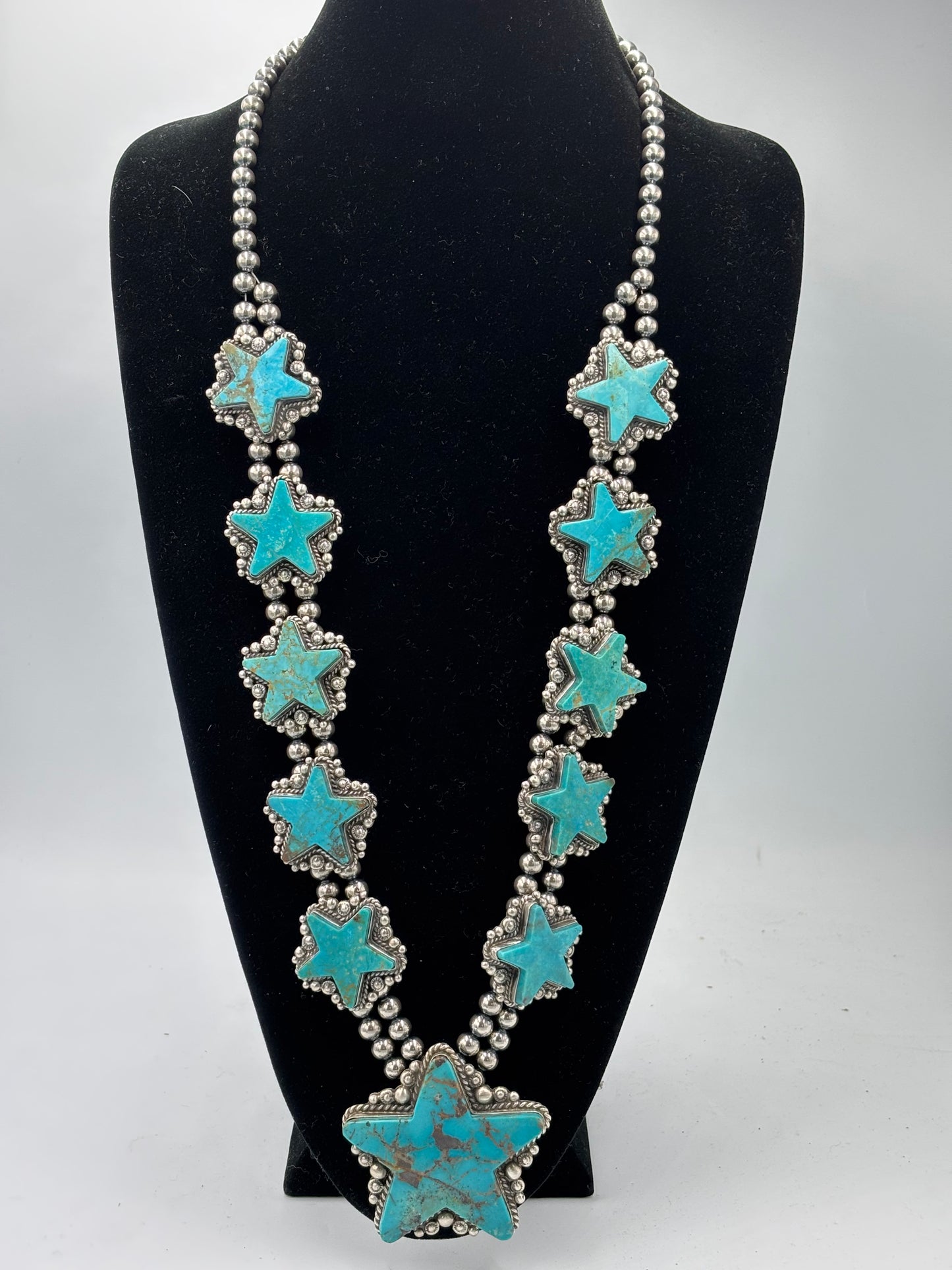 Kingman Turquoise Star Statement Necklace & Earring Set by Elouise Kee, Navajo