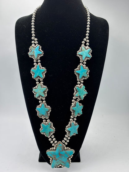 Kingman Turquoise Star Statement Necklace & Earring Set by Elouise Kee, Navajo