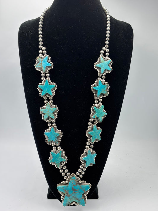 Kingman Turquoise Star Statement Necklace & Earring Set by Elouise Kee, Navajo
