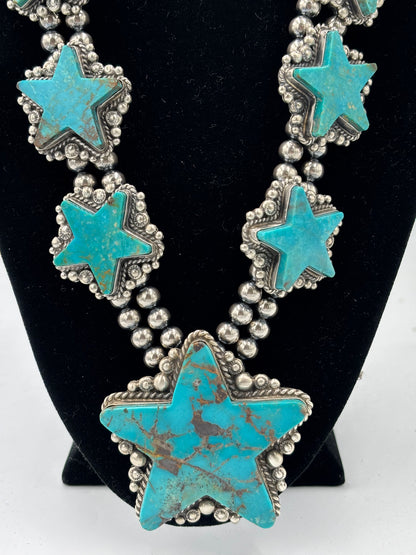 Kingman Turquoise Star Statement Necklace & Earring Set by Elouise Kee, Navajo