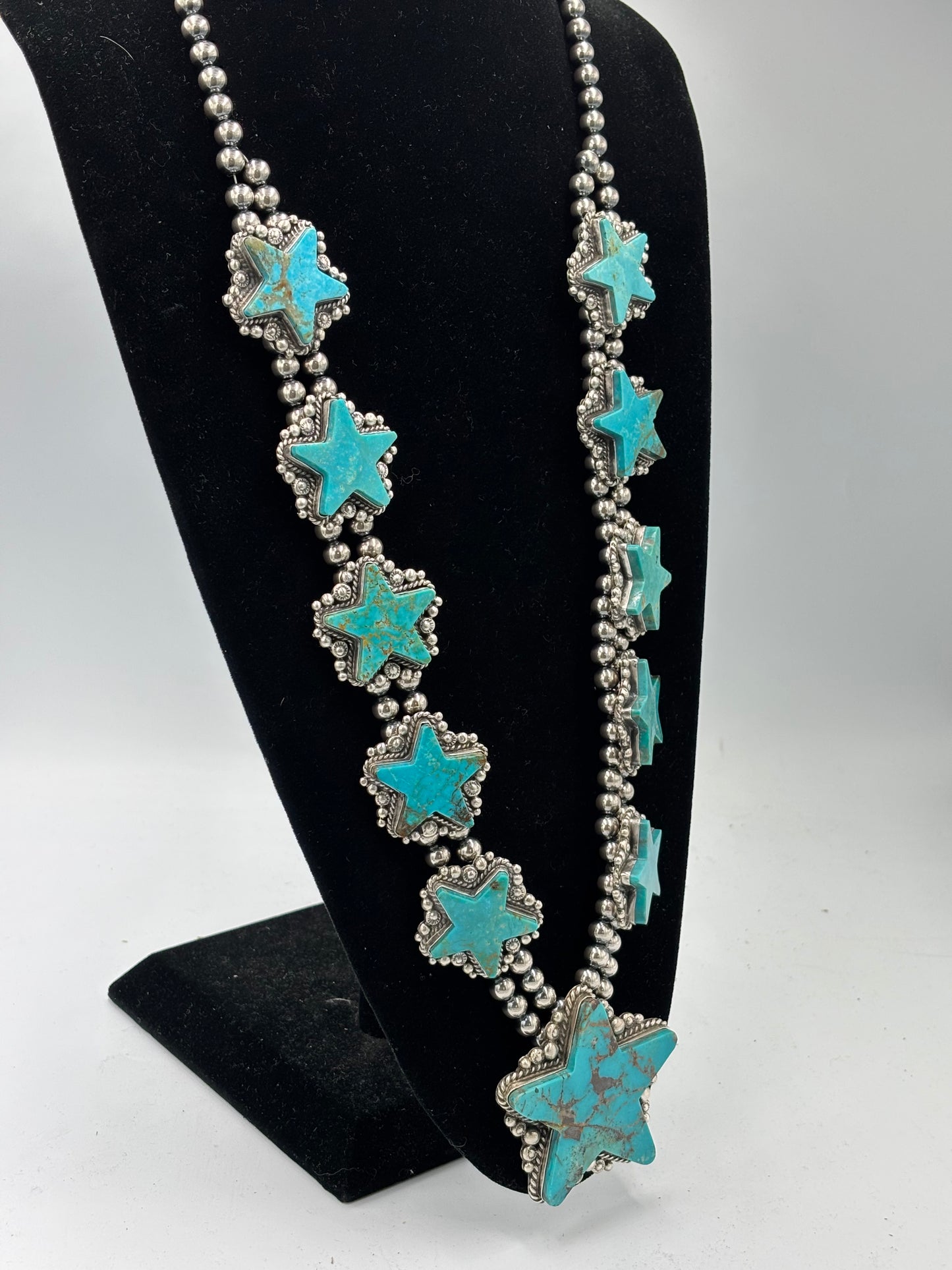 Kingman Turquoise Star Statement Necklace & Earring Set by Elouise Kee, Navajo