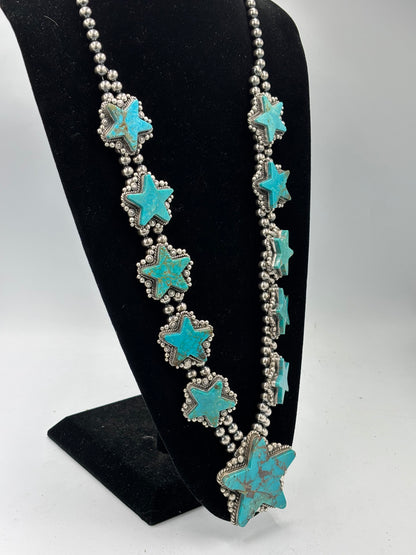 Kingman Turquoise Star Statement Necklace & Earring Set by Elouise Kee, Navajo