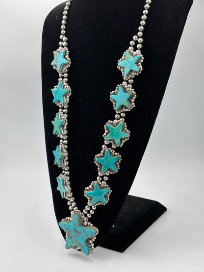 Kingman Turquoise Star Statement Necklace & Earring Set by Elouise Kee, Navajo
