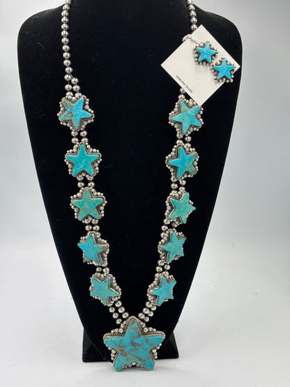 Kingman Turquoise Star Statement Necklace & Earring Set by Elouise Kee, Navajo