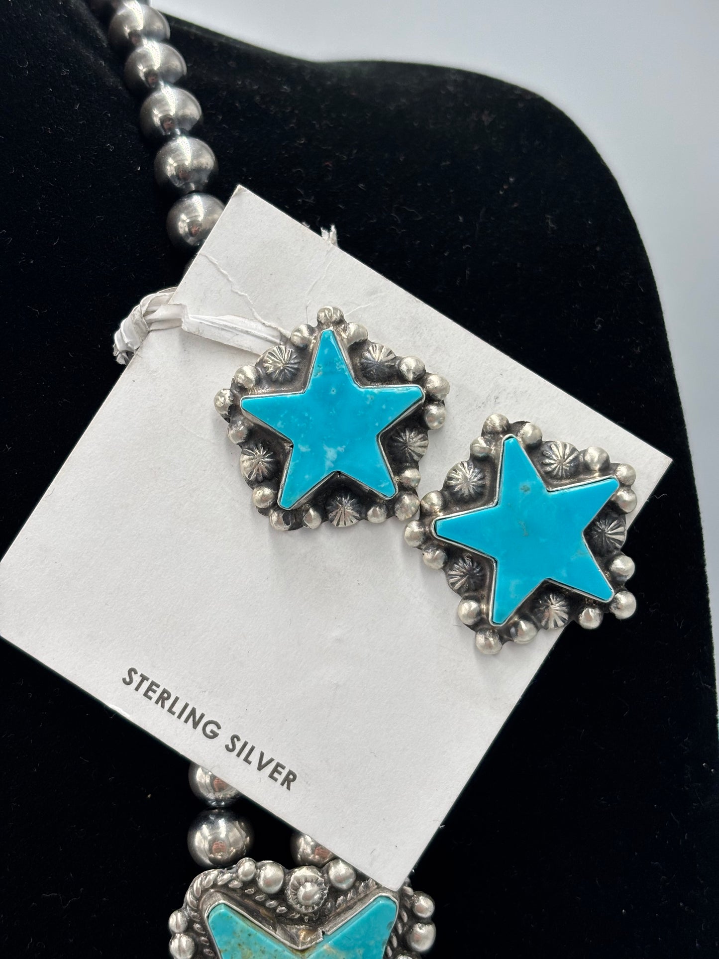 Kingman Turquoise Star Statement Necklace & Earring Set by Elouise Kee, Navajo