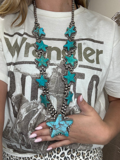 Kingman Turquoise Star Statement Necklace & Earring Set by Elouise Kee, Navajo