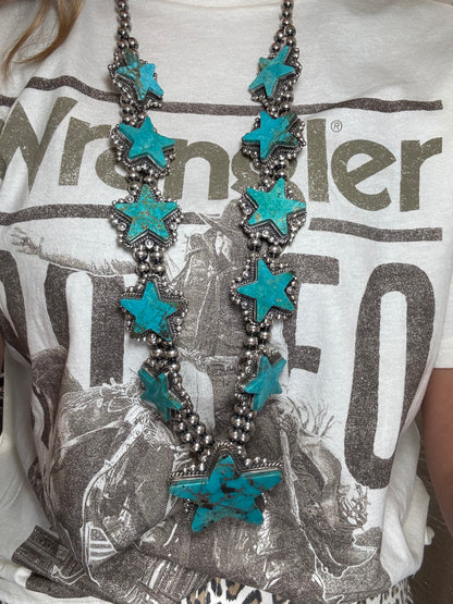 Kingman Turquoise Star Statement Necklace & Earring Set by Elouise Kee, Navajo