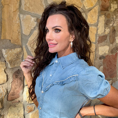 Bluebonnet Ruffle Denim Blouse