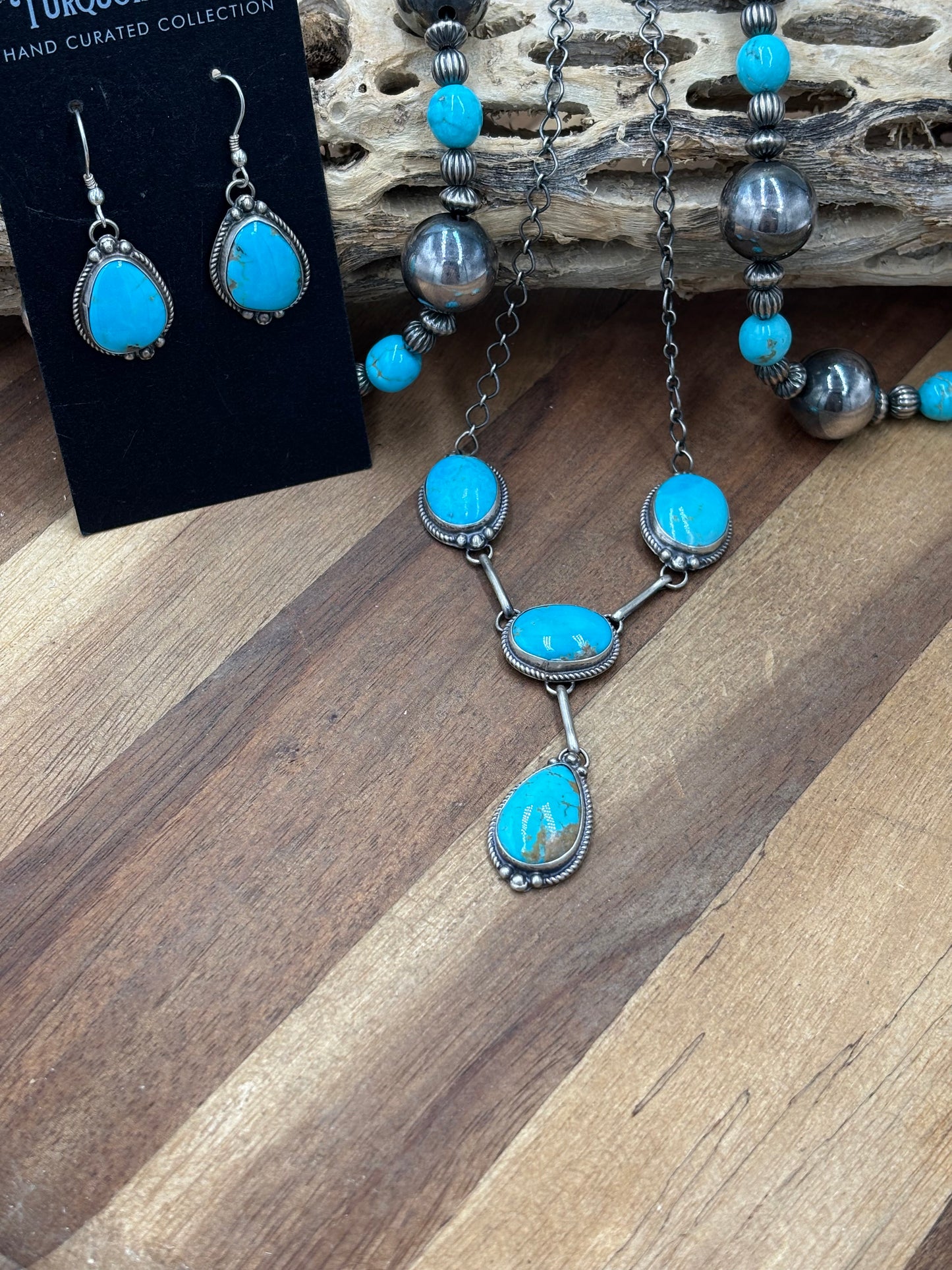 Turquoise Lariat & Earring Set by G Rios