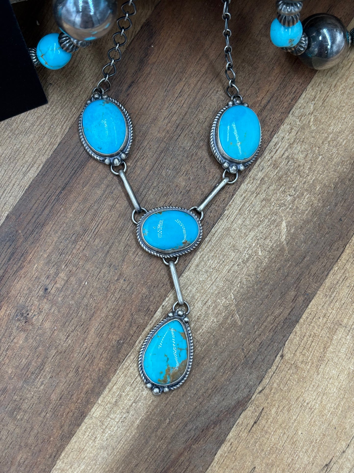 Turquoise Lariat & Earring Set by G Rios