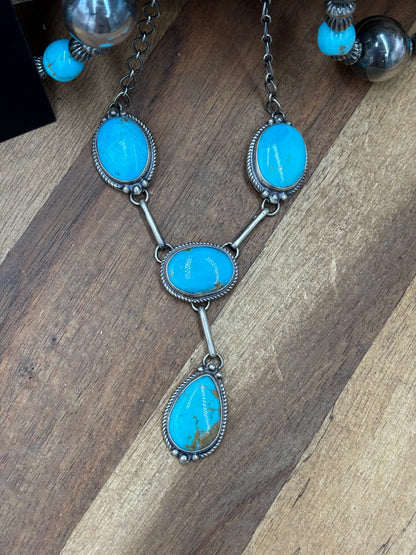 Turquoise Lariat & Earring Set by G Rios