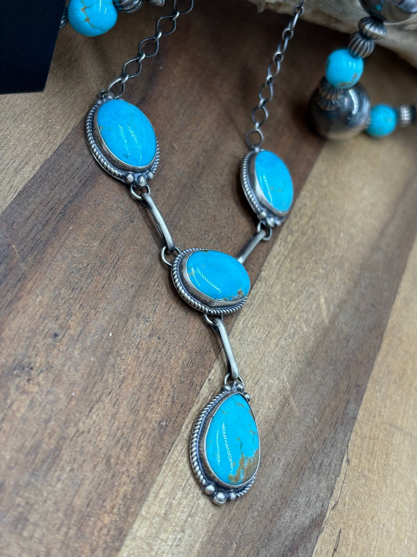 Turquoise Lariat & Earring Set by G Rios