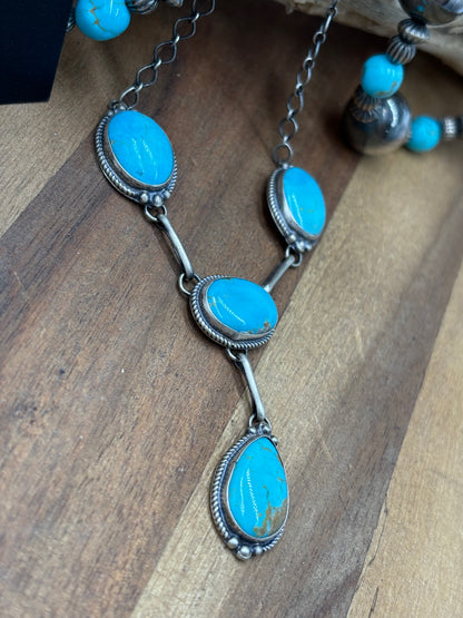 Turquoise Lariat & Earring Set by G Rios