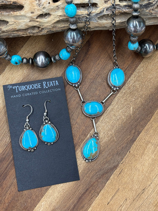 Turquoise Lariat & Earring Set by G Rios