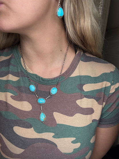 Turquoise Lariat & Earring Set by G Rios