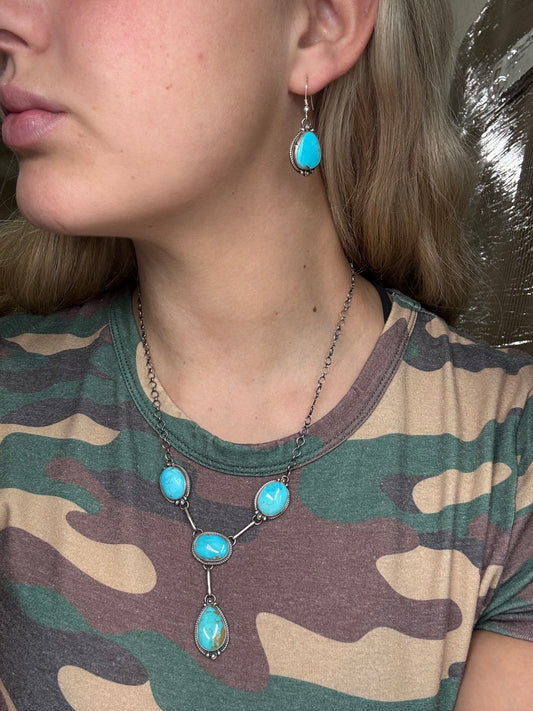 Turquoise Lariat & Earring Set by G Rios